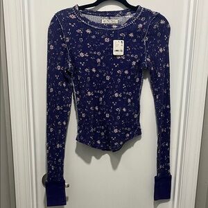 We The Free Floral Long Sleeve Top - Blue and White